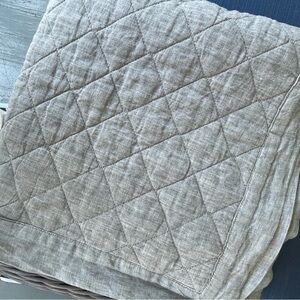 Pottery Barn 2 Grey Quilted Linen Euro Shams